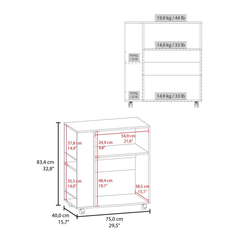 Wengue Kitchen cart with Microwave Shelf and Open Storage