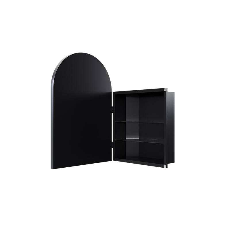 18x24 Inch Metal Corner Medicine Cabinet with Arched Mirror, Adjustable Glass Shelves, Space-Saving Bathroom Storage