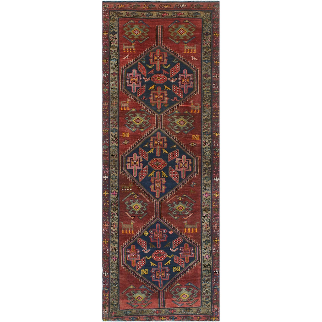 Fine Vintage Distressed Ferit Burgundy/Navy Runner - 3'2" x 8'11"