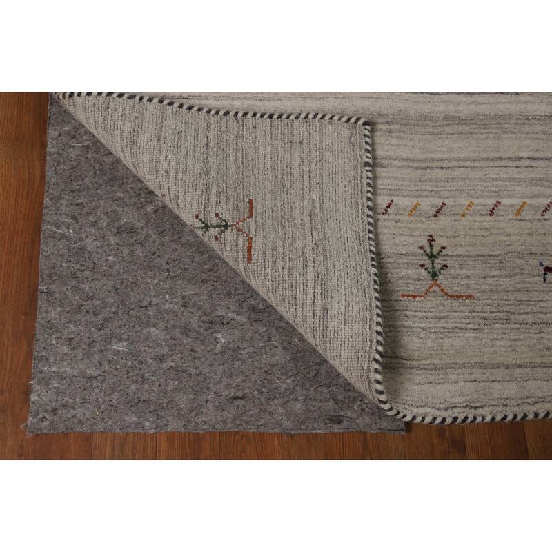 Hand Knotted Oriental 100% Wool Carpet Tribal Animal Pictorial Greys & Charcoal Gabbeh Area Rug - 8' 10'' X 6' 1''
