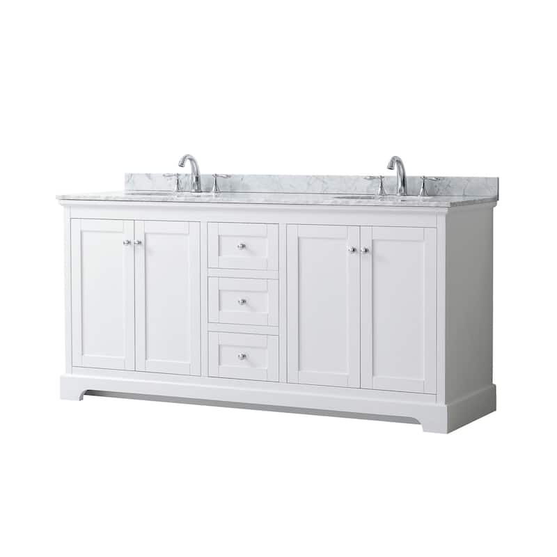 Wyndham Collection Avery 72" Free Standing Double Basin Vanity Set - White / White Carrara Marble Top / Polished Chrome - Painted