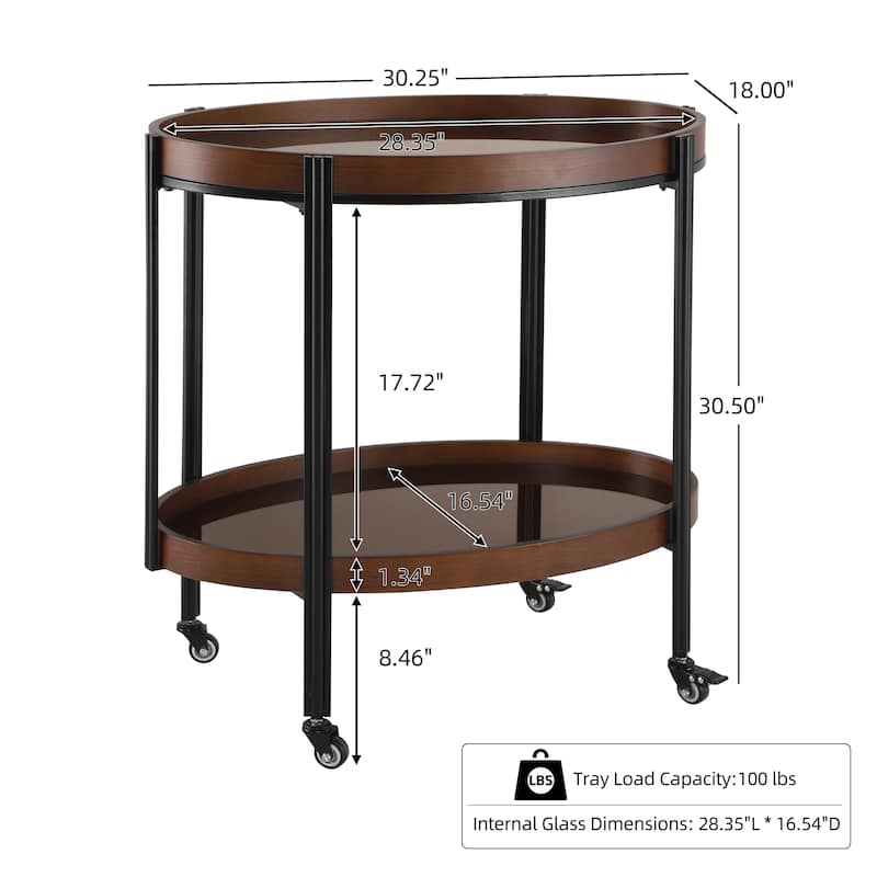 Christopher Knight Home - Leontius Wooden Iron Bar Cart with Tempered Glass Shelves and Smooth Mobility