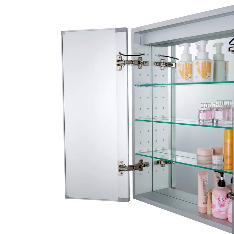 Bathroom Medicine Cabinet, Aluminum, Recessed/Surface Mount, Mirrored Interior w/LED