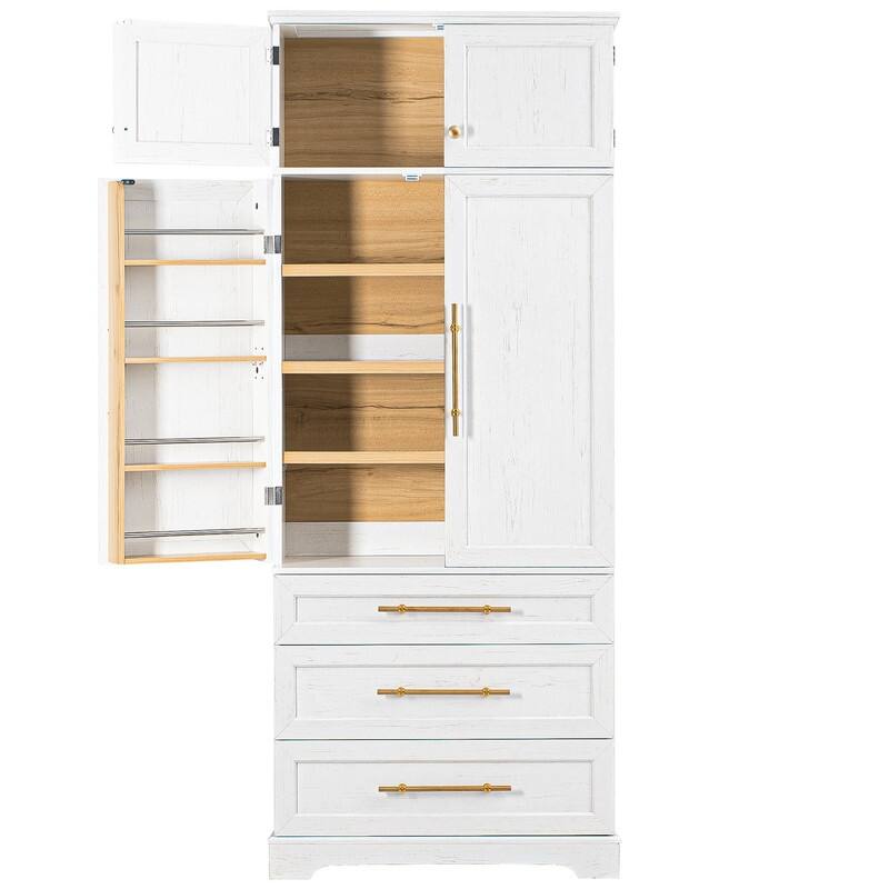Farmhouse 78.2" Kitchen Pantry Cabinet with 4 Doors, 3 Adjustable Shelves and 3 Drawers