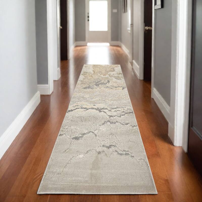 Ziquv Power Loomed Abstract Modern Stain Resistant Area Rug By HomeRoots - 94' X '34' X '0.39 - 94' X '34' X '0.39 - Natural/Criss Cross - Runner