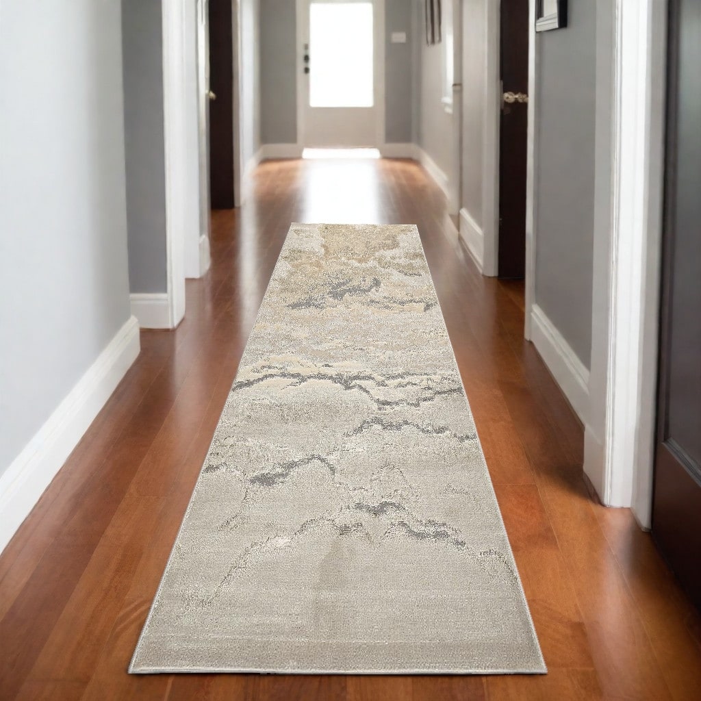 Ziquv Power Loomed Abstract Modern Stain Resistant Area Rug By HomeRoots - 94' X '34' X '0.39