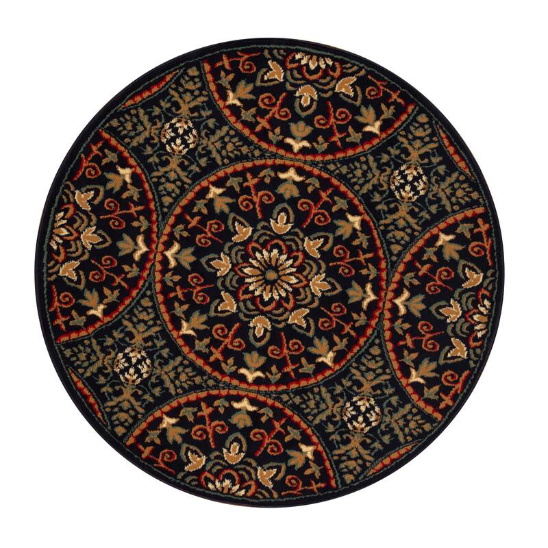 Superior Abstract Geometric Medallion Power-Loomed Indoor Area Rug - 5' Round - Midnight Blue