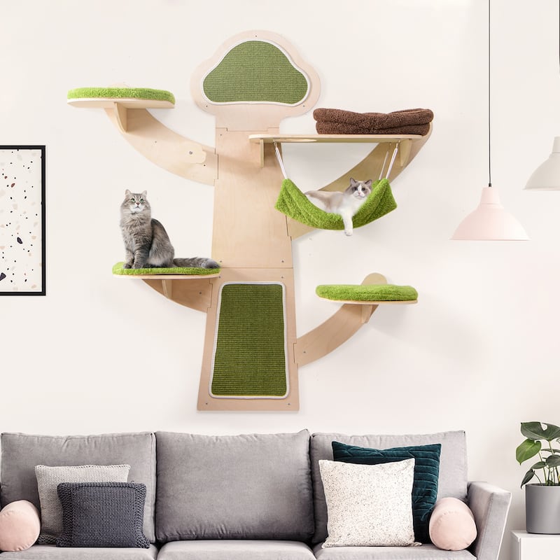 5-Level Wall-Mounted Cat Tree with Sisal Scratching Posts Cushioned Platforms and Hammock