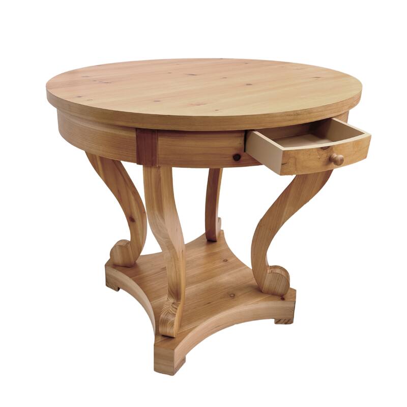 Round Dining Table with Scrollwork Curved Legs & Storage Drawers End Table Coffee Table for Dining Room