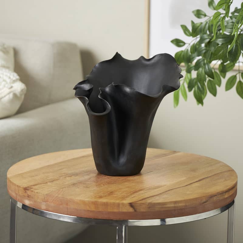Ceramic Abstract Floral Inspired Vase with Wavy Folded Rim - White or Black - Roche River Decor