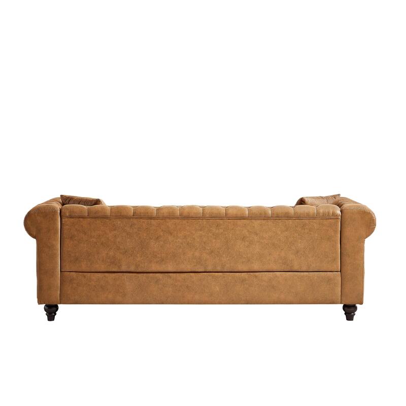 Classic Chesterfield Sofa with Tufted Design, Tech Fabric, and Dark Brown Wood Legs