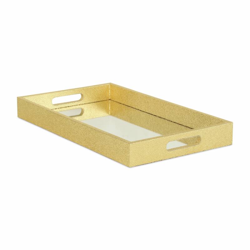 HomeRoots 16" Gold Rectangular Wood Handmade Tray With Handles