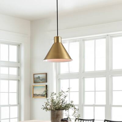 Vintage 1-Light Panited Gold Cone Shape Pendant Lighting Fixture