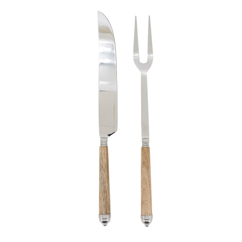 Mango Wood Handle Carving Knife & Meat Fork Set - Stainless Steel Serving Tools for Roasts, Turkey, and Holiday Entertaining - 2 Piece