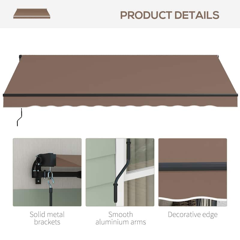 Outsunny 13' x 10' Retractable Awning, Patio Awning Sunshade Shelter with Manual Crank Handle, 280gsm UV Resistant Fabric