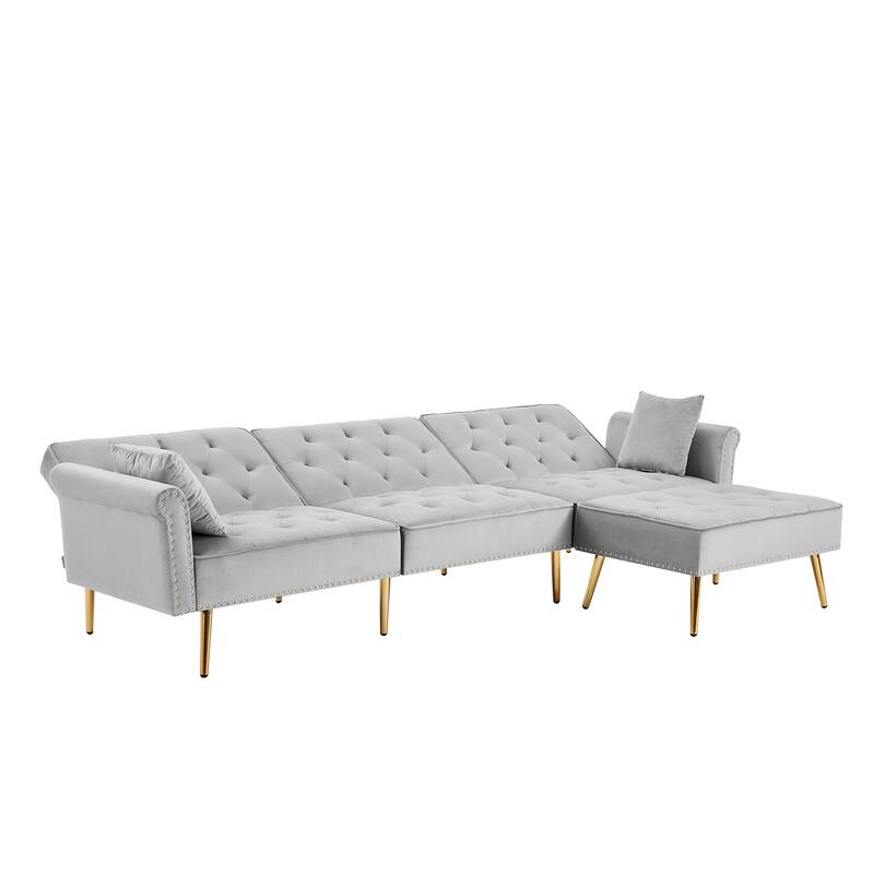 LShaped Velvet Upholstered Reversible Sectional Sofa Bed Bed Bath