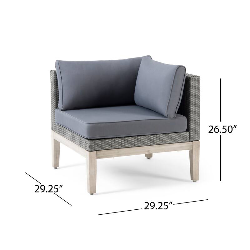 Loft Modular Corner Sofa Chair, Light Gray Acacia Wood, Rattan 29 Inch