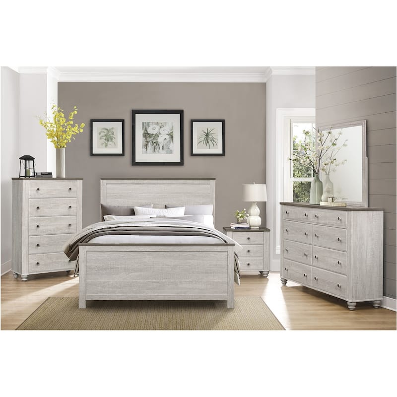 Jillene 3 Piece Antique White Modern Panel Bedroom Set - Queen