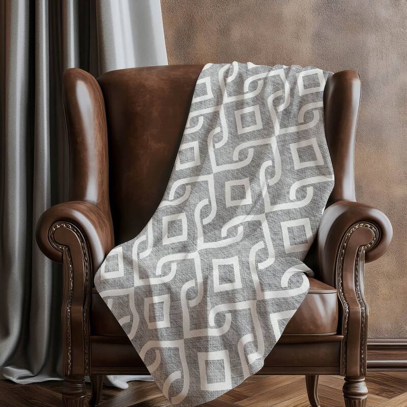 Premium Machine Washable Modern Scroll Sherpa Throw Blanket