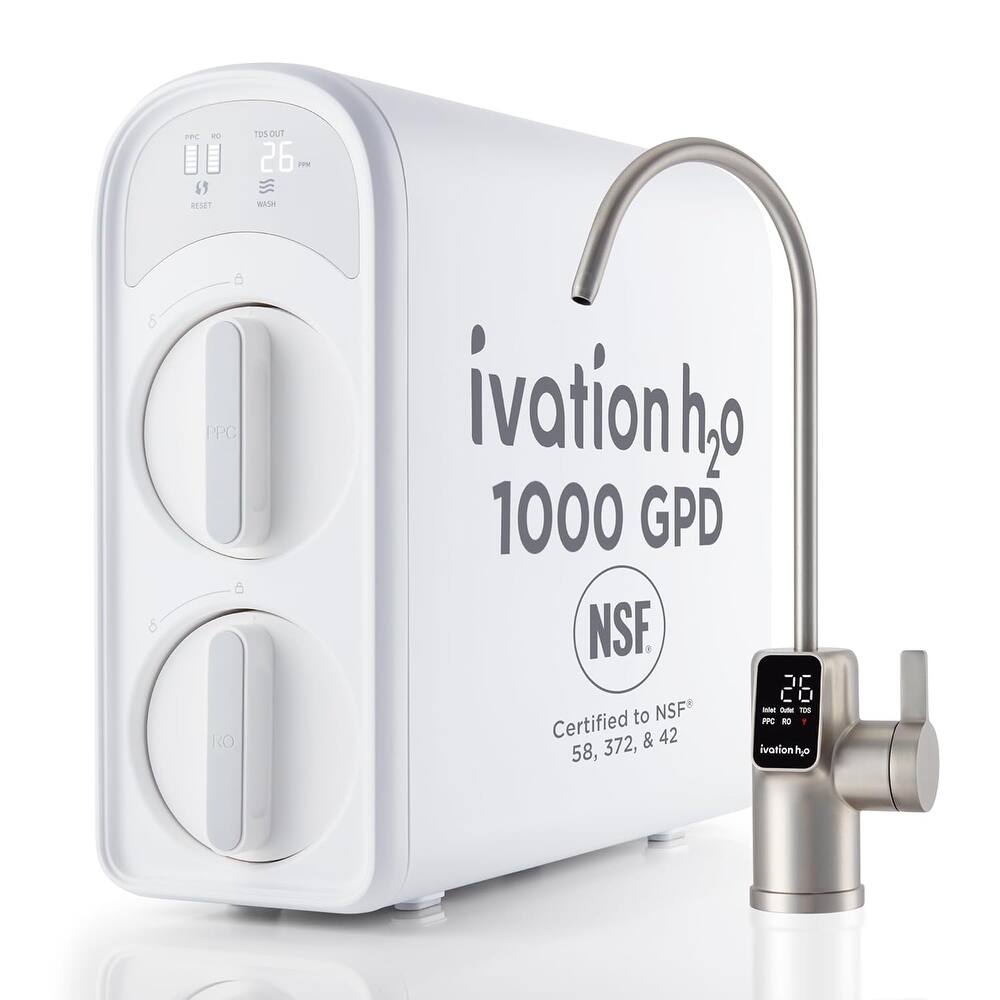 Ivation H2O Tankless RO Water Purifier, 8-Stage Filter, NSF Certified, Smart LED Faucet