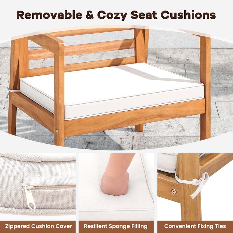 4PCS Wood Patio Conversation Set Patio Furniture Set