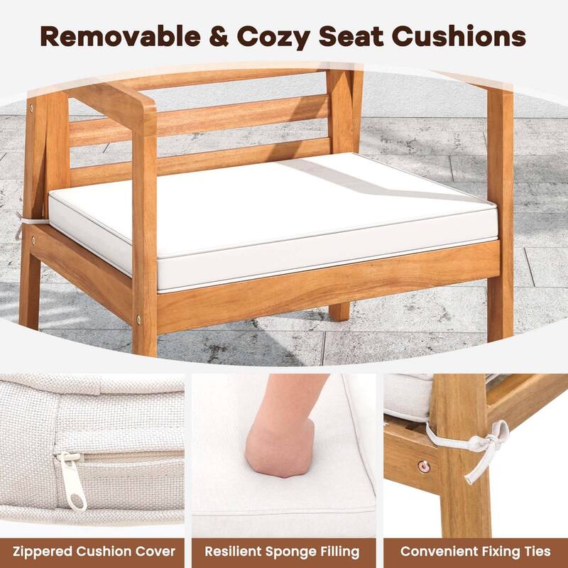 Costway 4 PCS Wood Patio Furniture Set with Soft Seat Cushions Solid - See Details