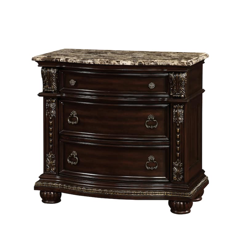 Furniture of America Etane Traditional Genuine Marble Top 3-Drawer Nightstand