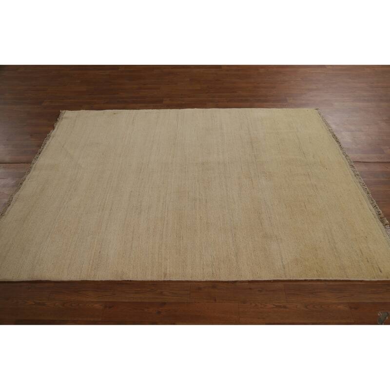 Solid Modern Gabbeh Oriental Area Rug Handmade Yellow Wool Carpet - 4'10" x 6'5"