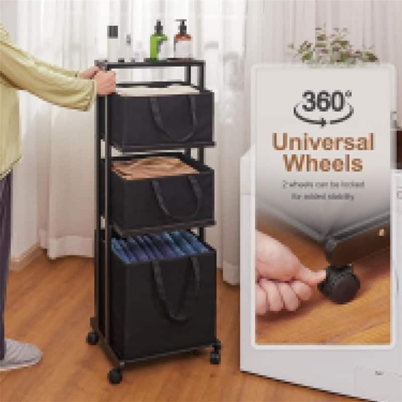 Laundry Basket 3 Tier Bamboo Storage Shelf - ‎16.54 x 13.4 x 47.64