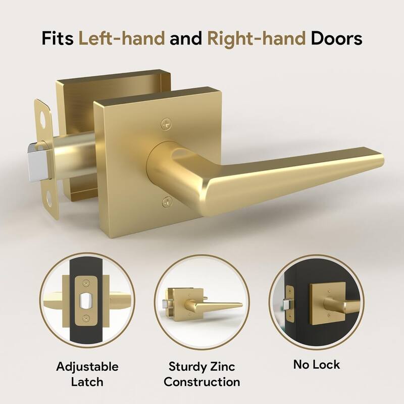 Mega Handles SCHEIN Angled Passage Door Lever Handle | Reversible Keyless Door Lock Handles for Hallway, Closet, and Bathroom