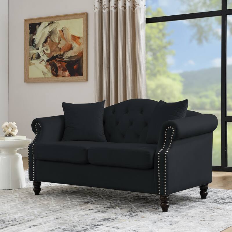 Chesterfield 2-Seat Sofa with Nailhead Trim, Velvet Upholstery, and Solid Wood Frame - Perfect for Living Room or Office
