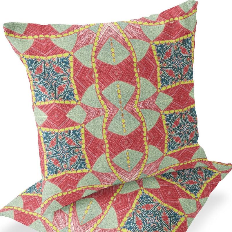 HomeRoots Set of Two 16" X 16" Green and Yellow Blown Seam Eclectic Indoor Outdoor Throw Pillow - 16.00' X '16.00' X '5.00