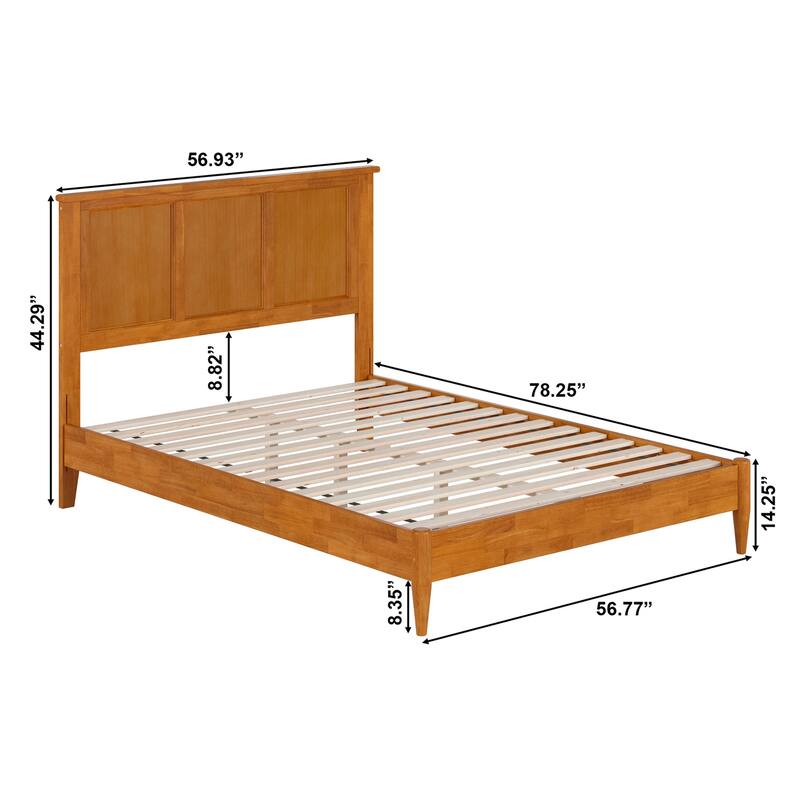 Solid Wood Low Profile Platform Bed - Full Size Bed Frame with USB Ports