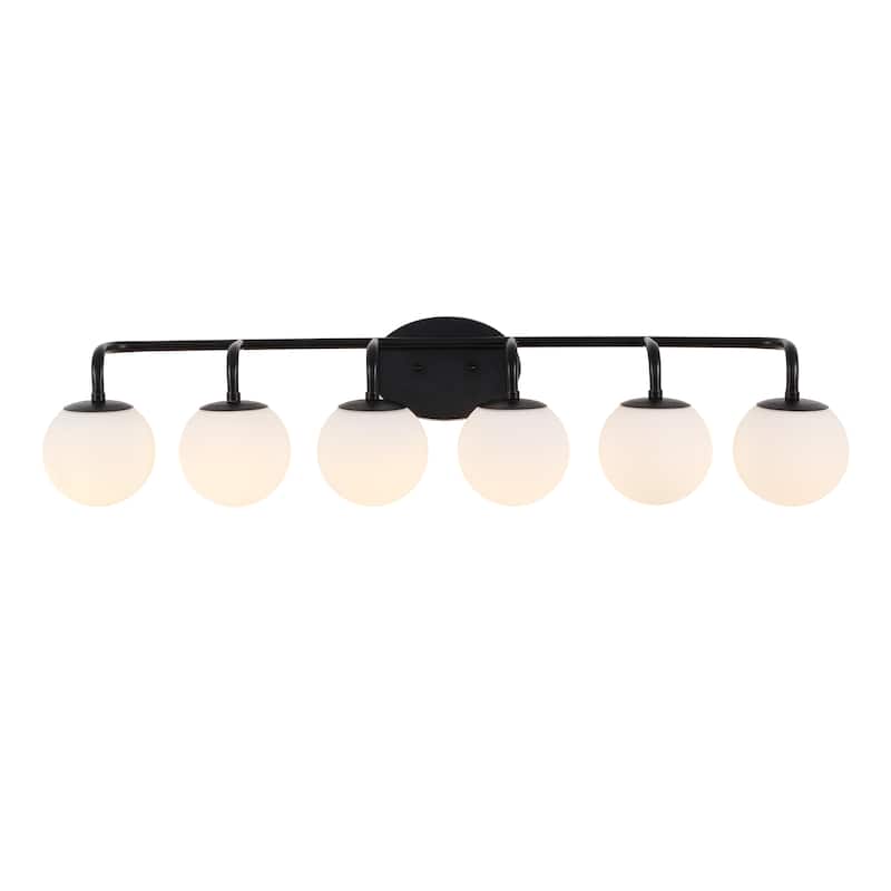 Globe Metal/Frosted Glass Modern LED Vanity, by JONATHAN Y - 6-Light - Black