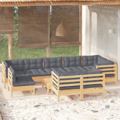 vidaXL Solid Pinewood Patio Lounge Set 10 Piece with Cushions Multi Colors - 25" x 25" x 24.6"
