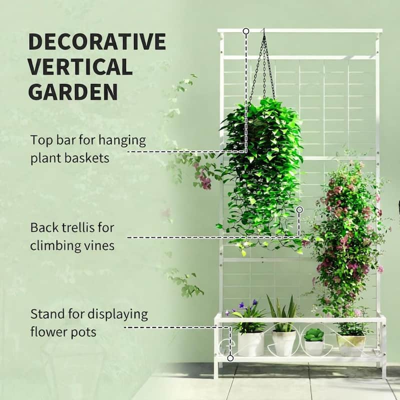 GDFStudio - Outdoor Marcellus Steel Tall Plant Stand with Trellis and Multi-Pot Holders - 74.2"H