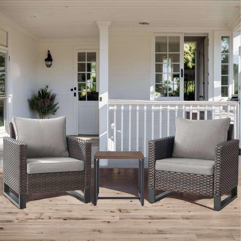 3PCS Patio PE Wicker Chair with Cushion and Table