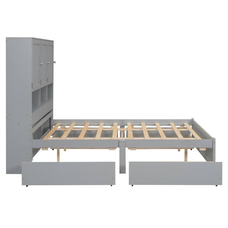 Wood Platform Bed with Storage Headboard and 4 Drawers