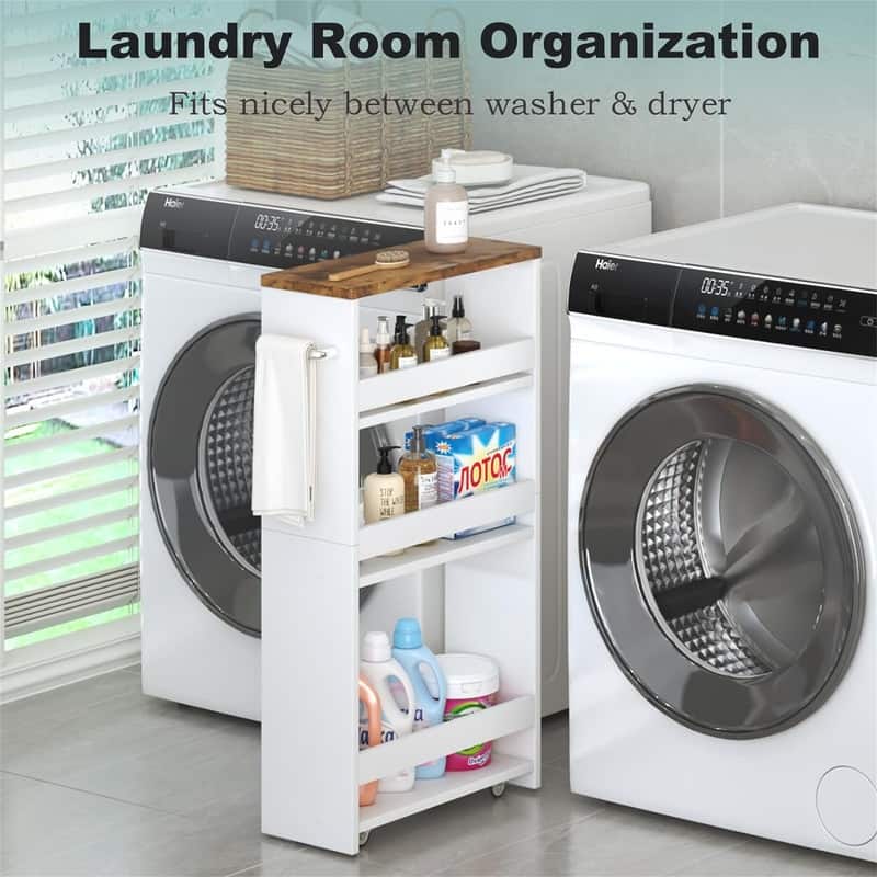 Cart 4Tier White Kitchen cart on Wheels - 5.51"D x 15.75"W x 31.5"H.