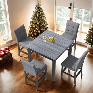 5-Piece Dining Table Set with 4 Upholstered Chairs and Stools - Bed ...