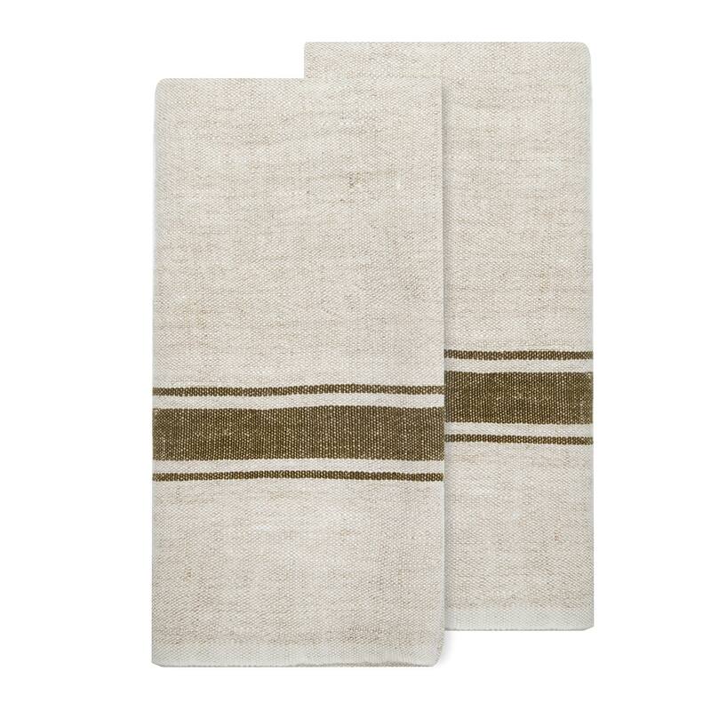 Caravan Marseille Tea Towels - Set of 2 - Olive Green, Natural