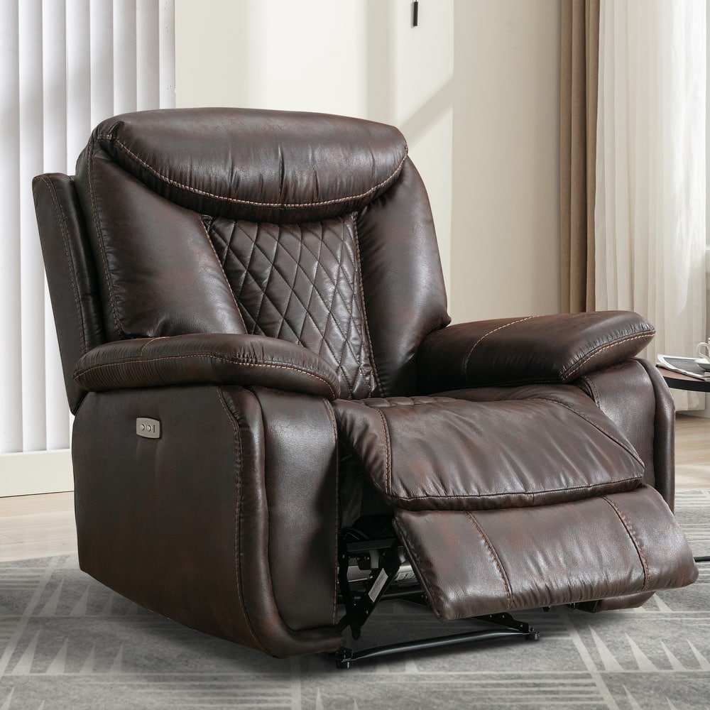 Ebello Leather Electric Power Recliner with Comfortable Footrest for Living Room