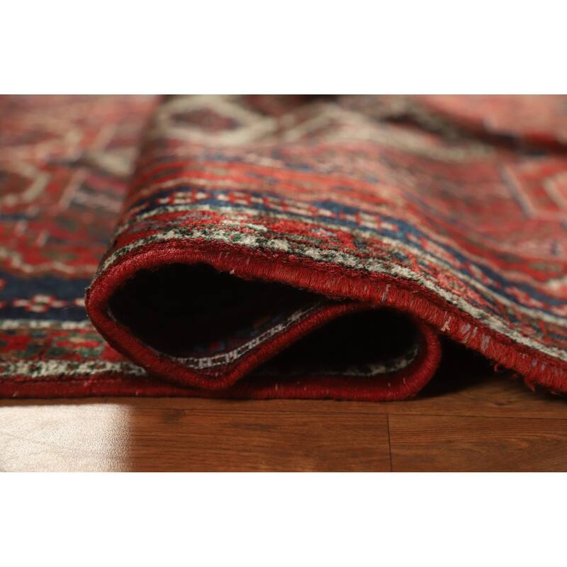 Hand Knotted Oriental 100% Wool Carpet Traditional Geometric Red Sirjan Area Rug - 4' 8'' X 3' 3''