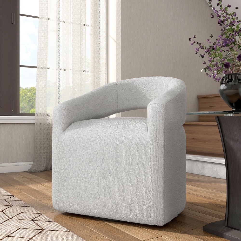 Celeste Modern Boucle Round Barrel Chair Open Back and Curved Arm, Swivel Armchair by Furniture of America