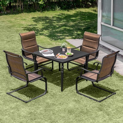 5-Piece Patio Outdoor Textilene and Metal Dining Set with Umbrella Hole