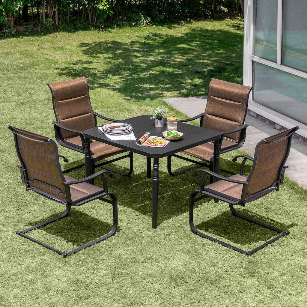 5-Piece Patio Outdoor Textilene and Metal Dining Set with Umbrella Hole