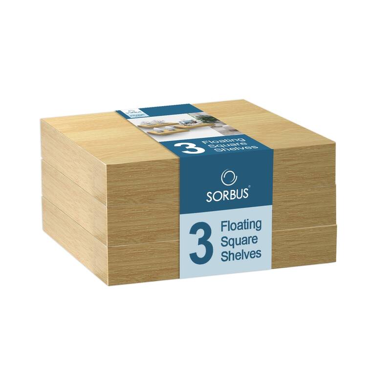 3 Pack Square Mounted Floating Shelves - Rustic Wood Display Ledge Storage Shelf - 9.25" L X 9.25" W X 1.5" H