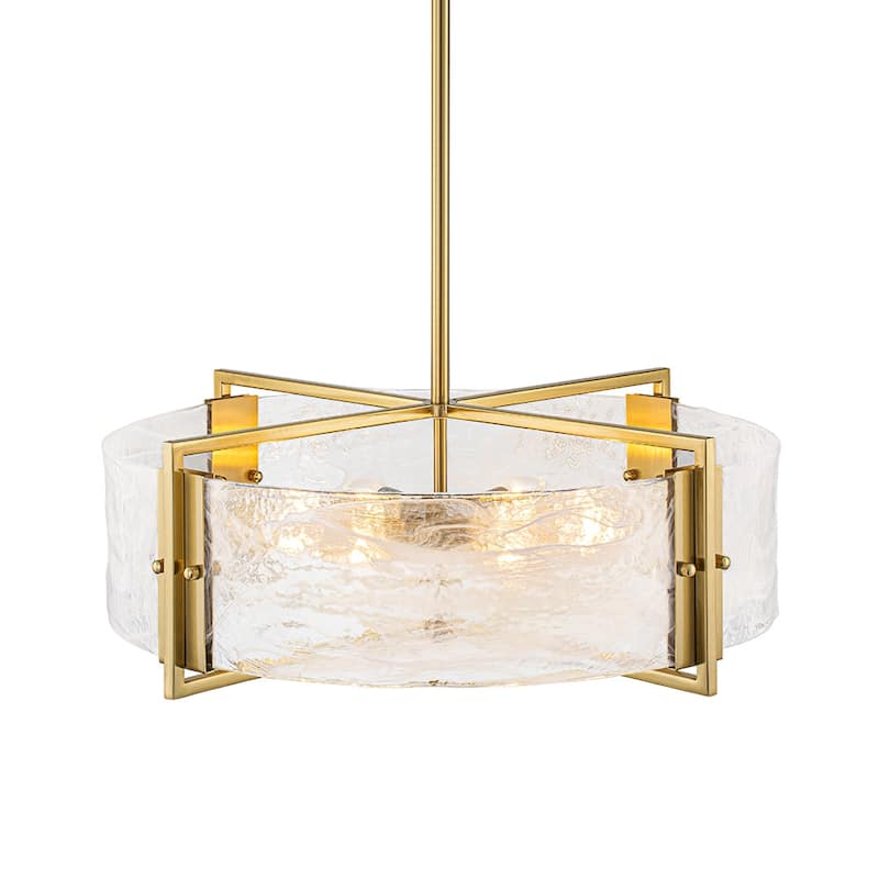 Modern Dining Room 6-Light Glazed Glass Drum Pendant Chandelier