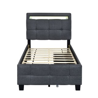 Twin Size Upholstered Platform Bed with LED Frame and 2 Drawers - Bed ...