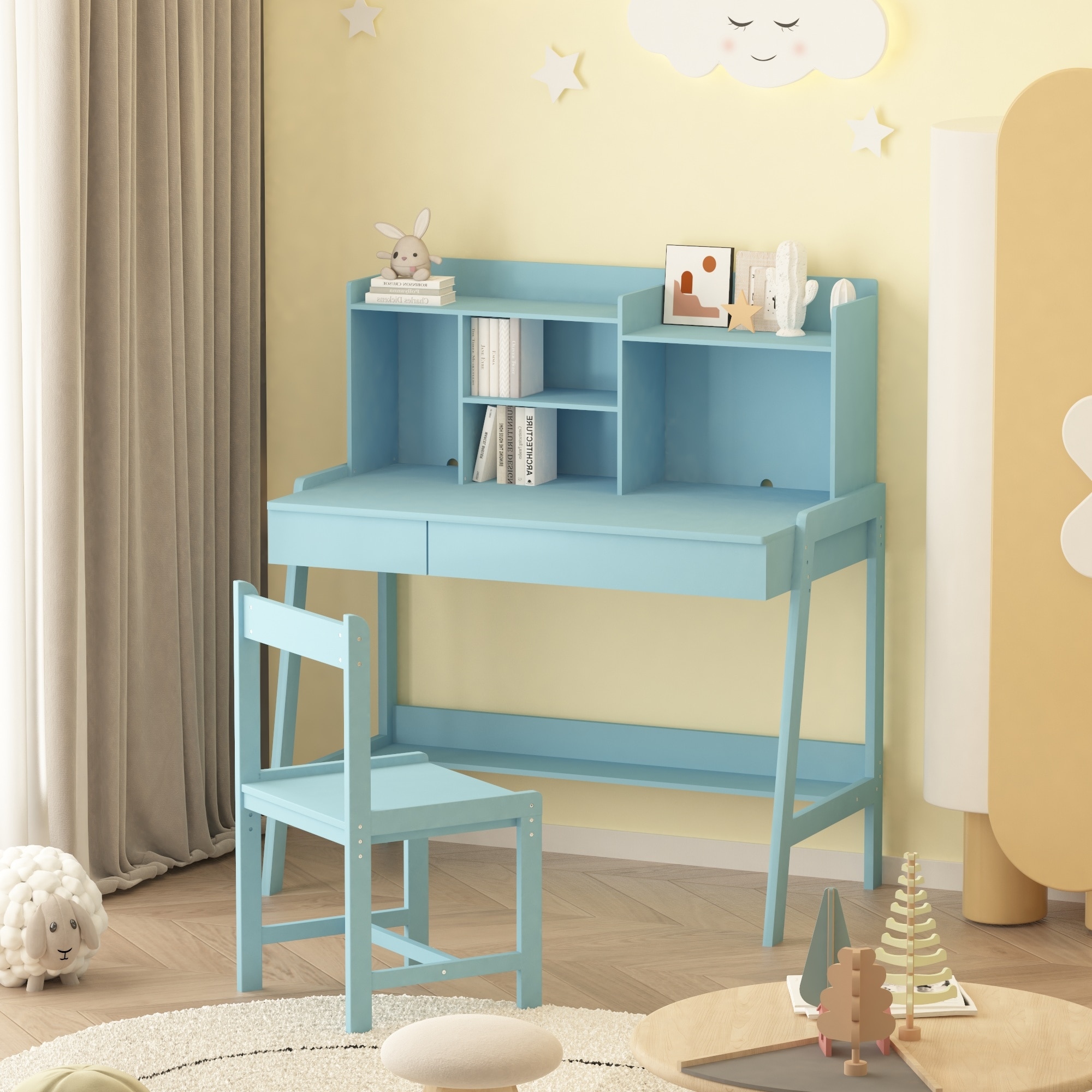 Children's Blue Writing Desk Family Desk and Chair Set with